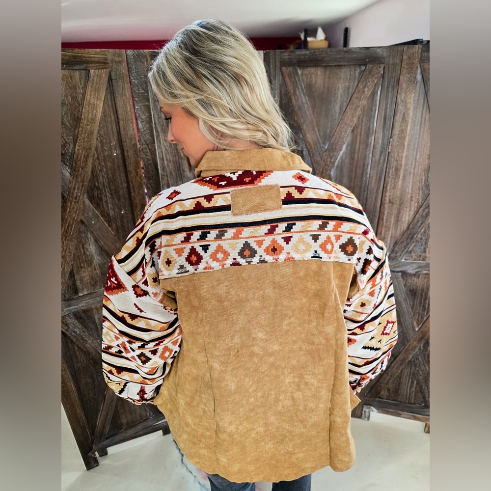 $89 NWT New In Aztec western Graphic Oversized Button Down Shacket Jacket L - Picture 8 of 10